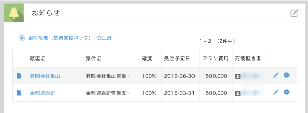 kintone お知らせ掲示板の編集 レコード一覧の表示